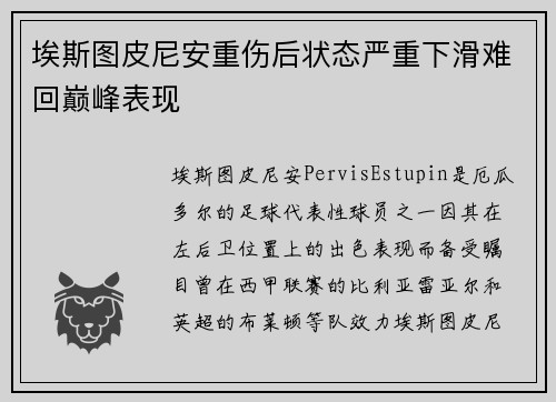埃斯图皮尼安重伤后状态严重下滑难回巅峰表现 埃斯图皮尼安重伤后状态严重下滑难回巅峰表现